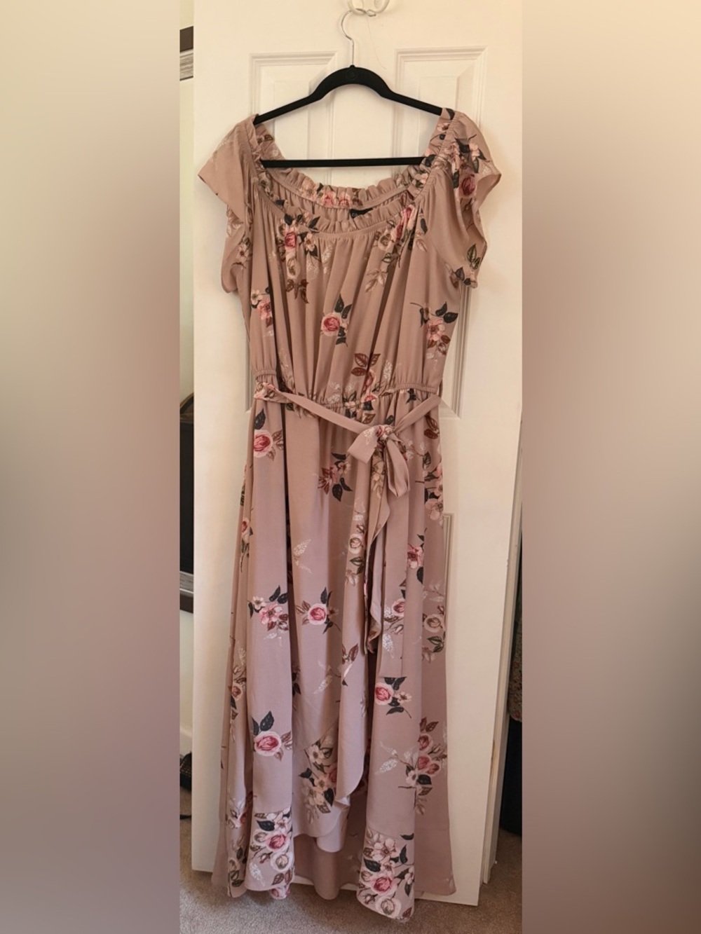 City Chic Mauve Floral Off the Shoulder Belted Women’s Plus Size Dress